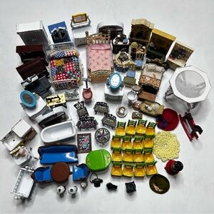 Huge Lot Vintage Dollhouse Furniture Accessories Metal Porcelain Die Cast Mattel